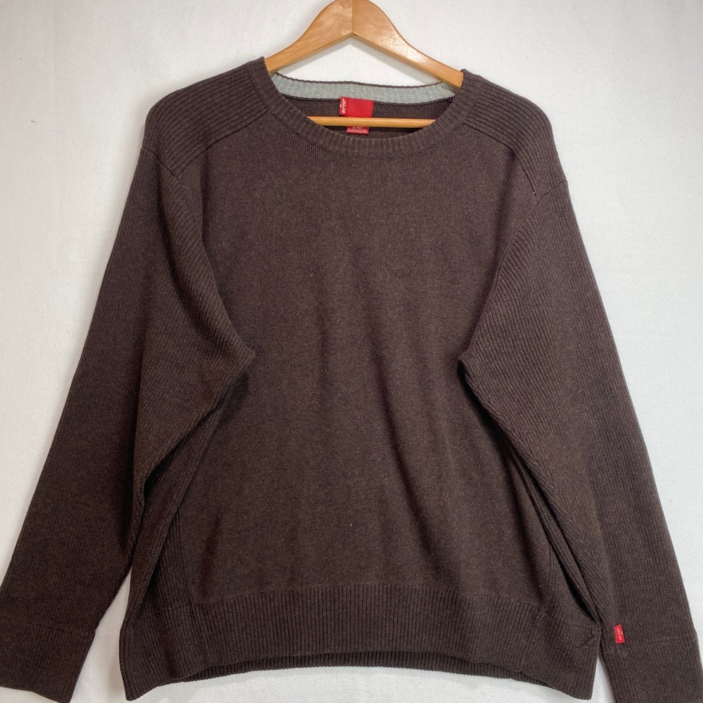 Levis Mens XL Brown Cotton Crewneck Sweater Ribbed Raglan Sleeve Marl Knit Tag